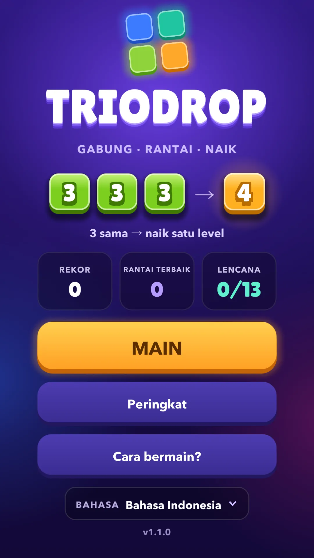 Menu utama TrioDrop