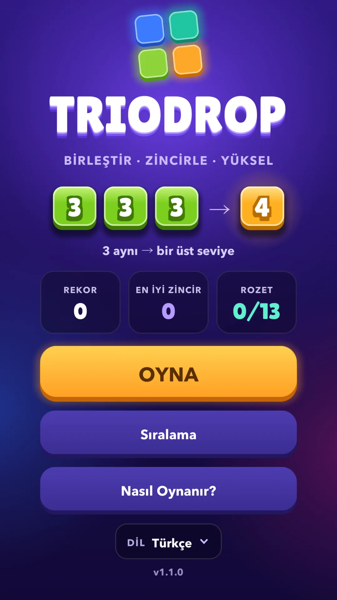 TrioDrop ana menüsü