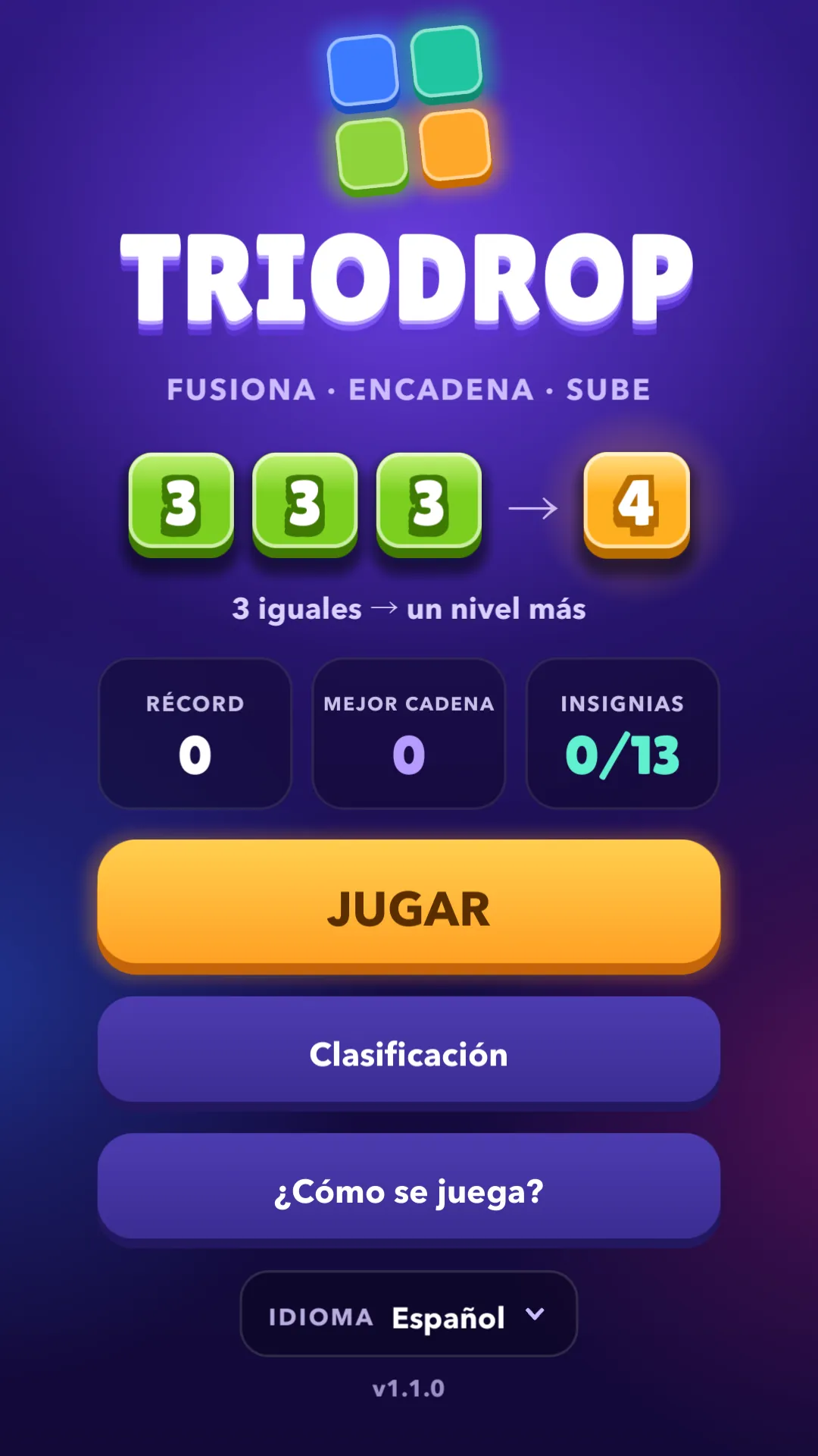 Menú principal de TrioDrop
