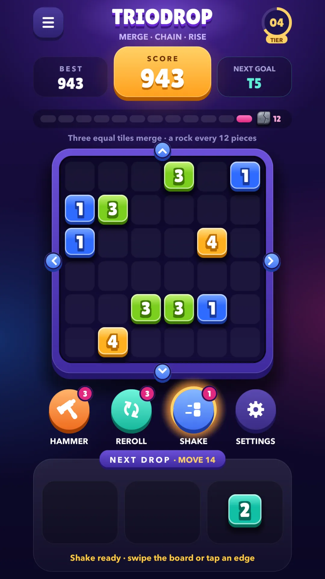 Shaking the board to free space