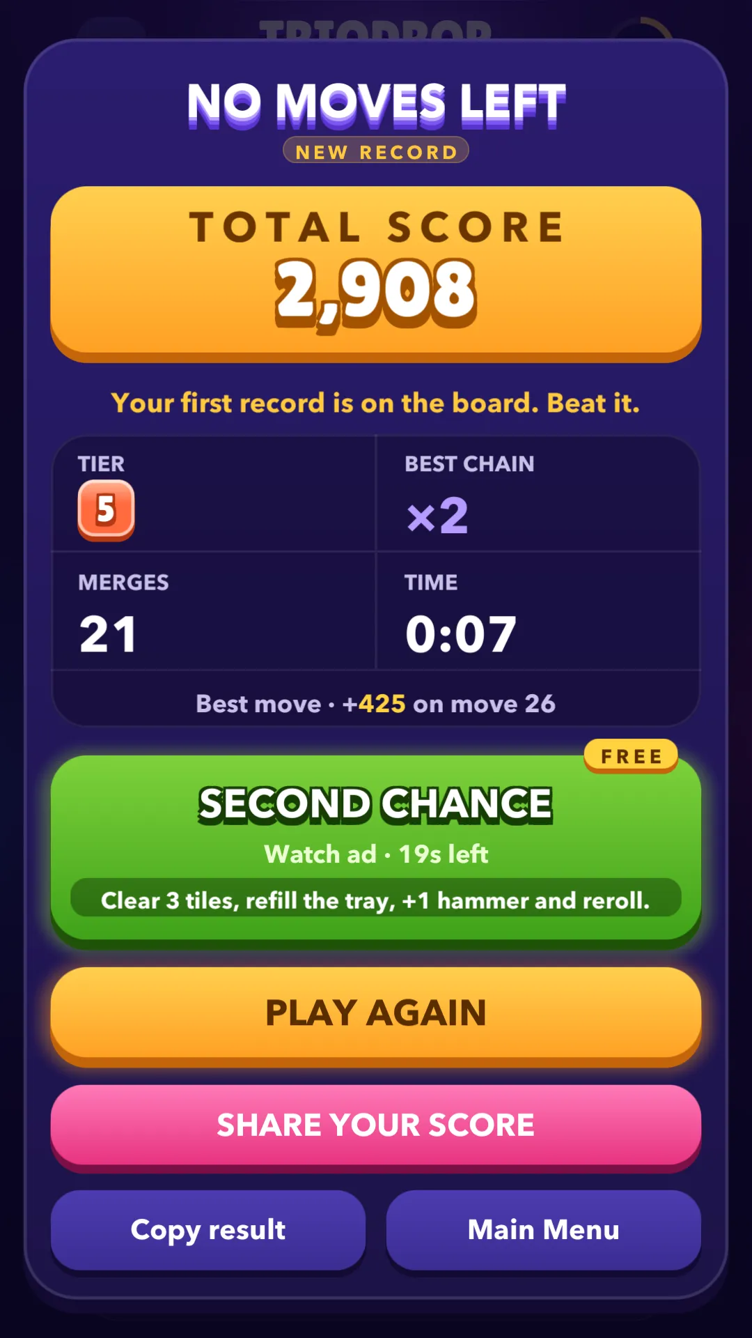 End-of-run results screen