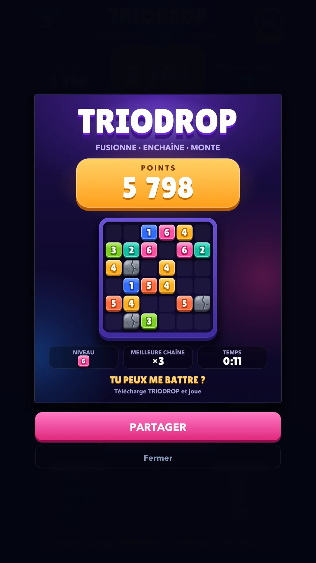 Carte de score à partager